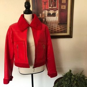 NWOT HONEY PUNCH ~ Red Faux Fur Bomber Jacket ~ L